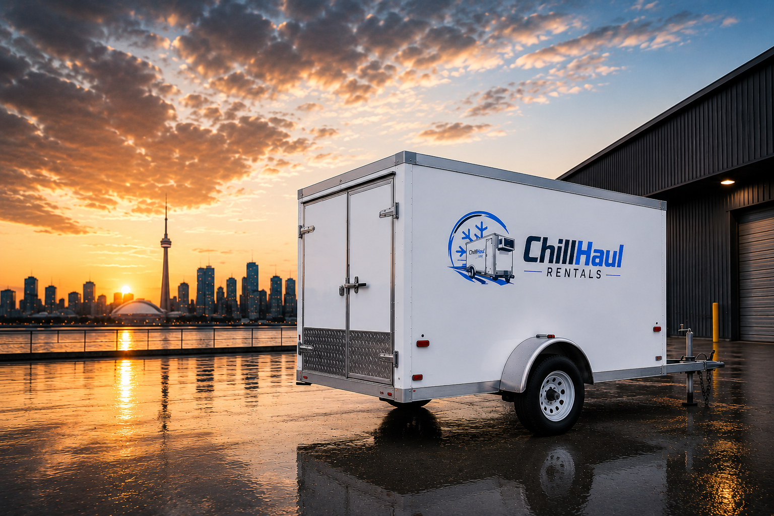 ChillHaul 5x8 refrigerated trailer at sunset